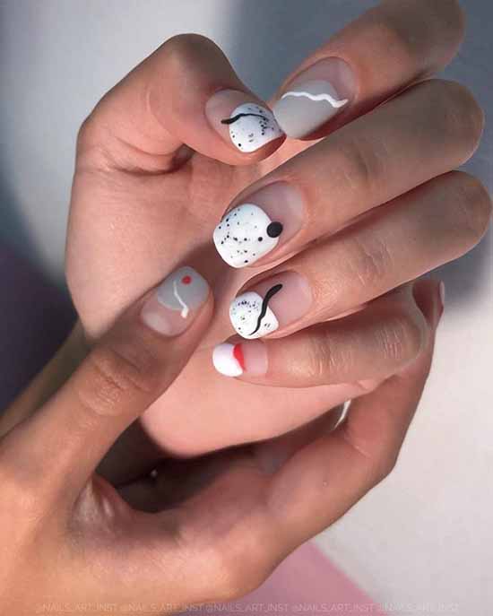 White nails with designs: new items, manicure ideas in the photo