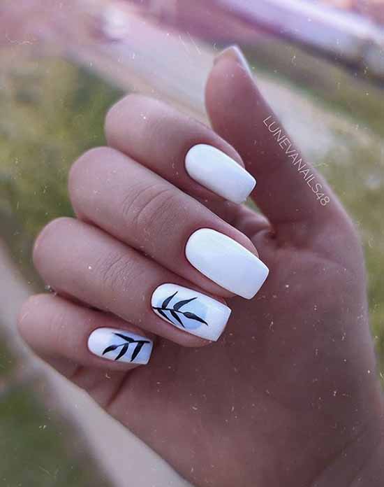 White nails with designs: new items, manicure ideas in the photo