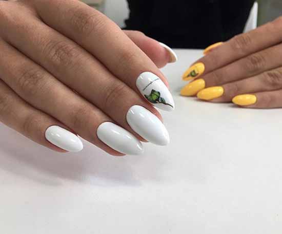 White nails with designs: new items, manicure ideas in the photo