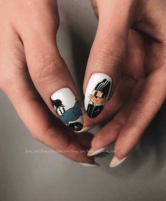 White nails with designs: new items, manicure ideas in the photo