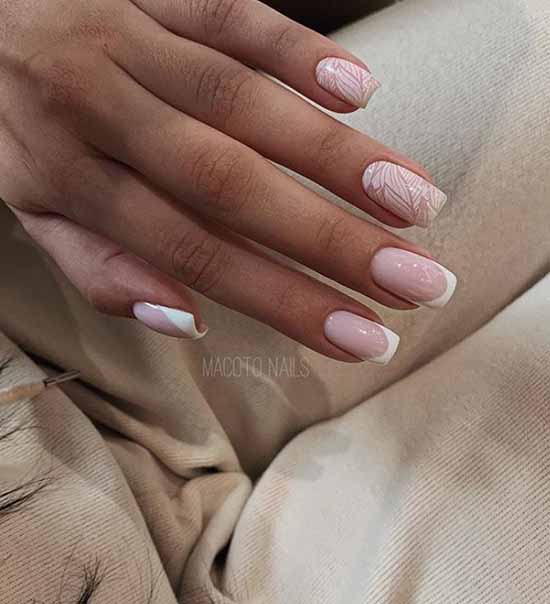 White nails with designs: new items, manicure ideas in the photo