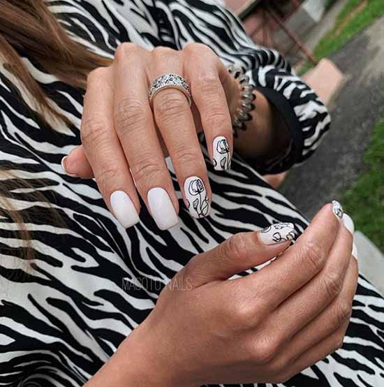 White nails with designs: new items, manicure ideas in the photo