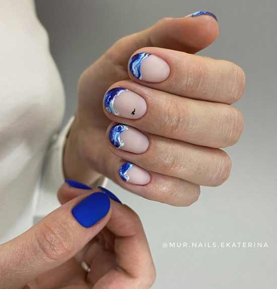 Blue manicure french with design