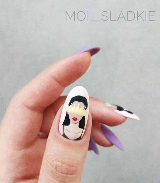 Original nail design with a girl's face