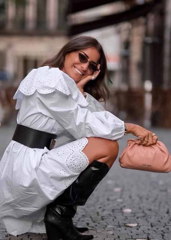 Avec quoi et comment porter une ceinture: images féminines à la mode sur la photo