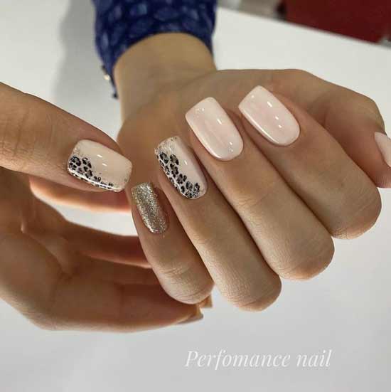 Photo selection of beige manicure with glitter design