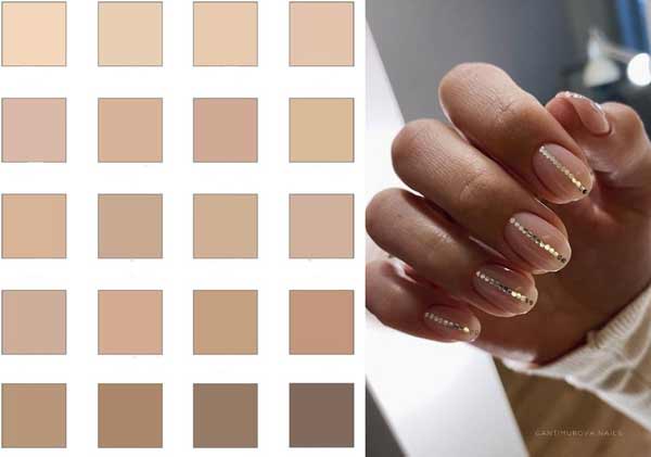 Manucure de couleur beige avec des étincelles