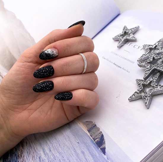 Black with sequins on all nails