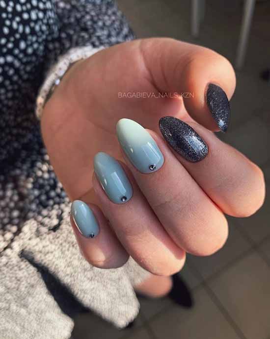 Black and blue glitter manicure