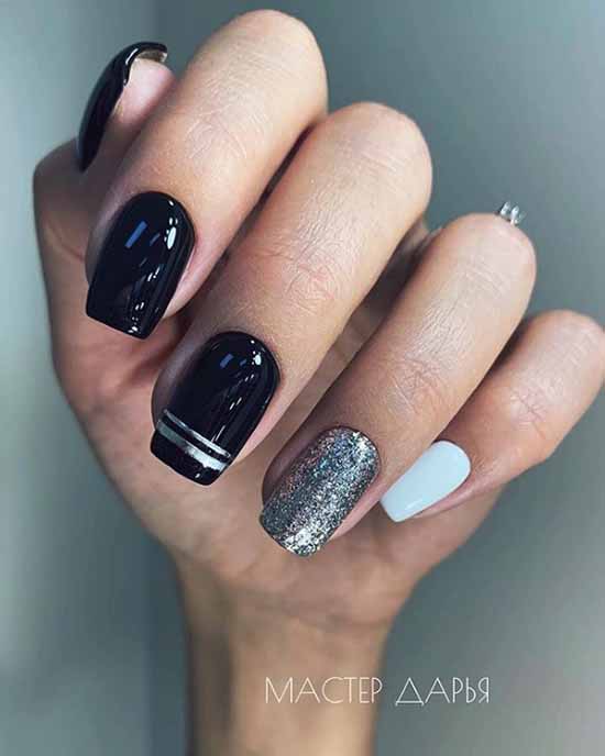 Black glitter manicure: photo with the best design