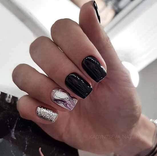 Black glitter manicure: photo with the best design