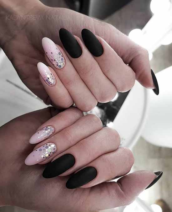 Black glitter manicure: photo with the best design