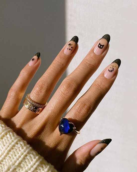 Black glitter manicure: photo with the best design