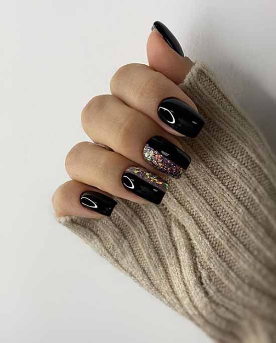 Black glitter manicure: photo with the best design