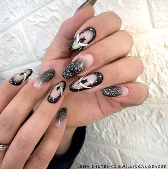 Black glitter manicure: photo with the best design