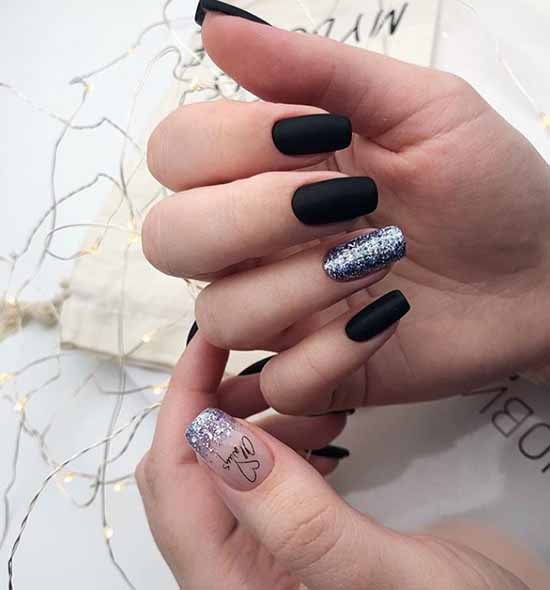 Black glitter manicure: photo with the best design