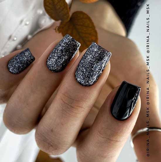 Black glitter manicure: photo with the best design