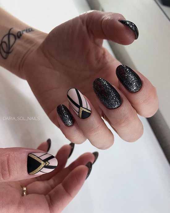 Black glitter manicure: photo with the best design