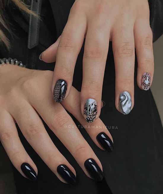 Black glitter manicure: photo with the best design