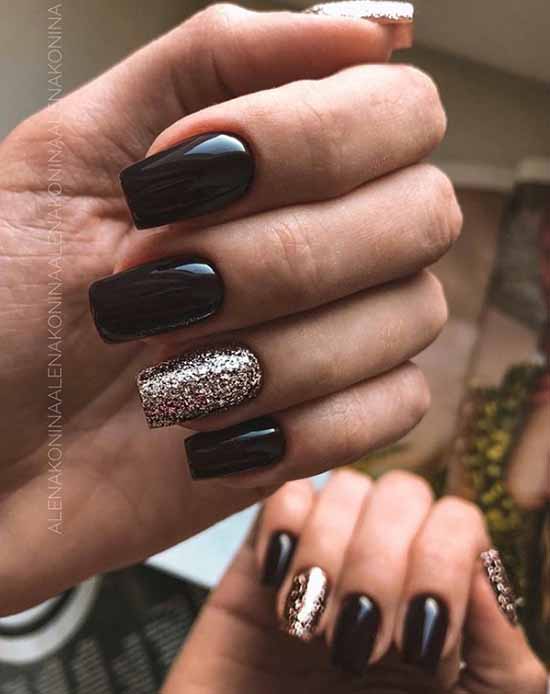 Black glitter manicure: photo with the best design