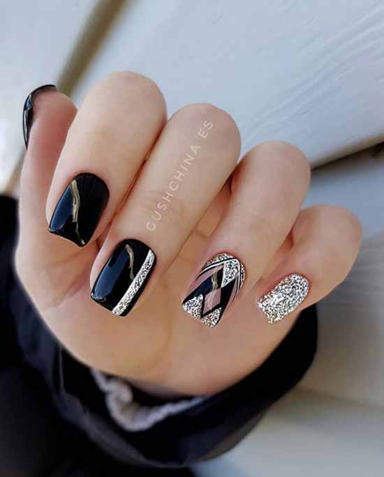 Black glitter manicure: photo with the best design