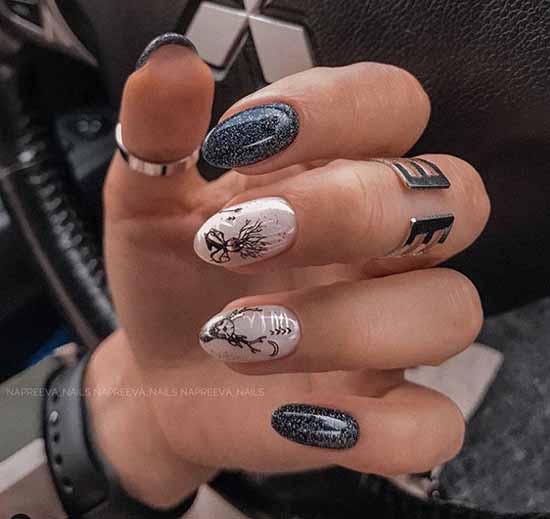 Black glitter manicure: photo with the best design