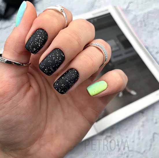 Black glitter manicure: photo with the best design