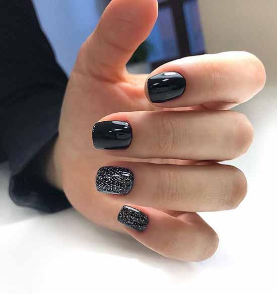 Black glitter manicure: photo with the best design