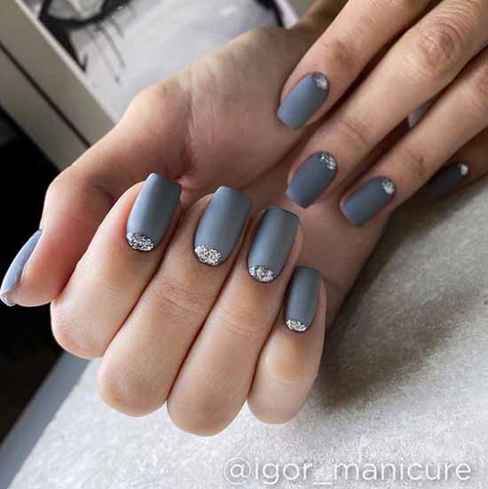 Gray manicure with silver