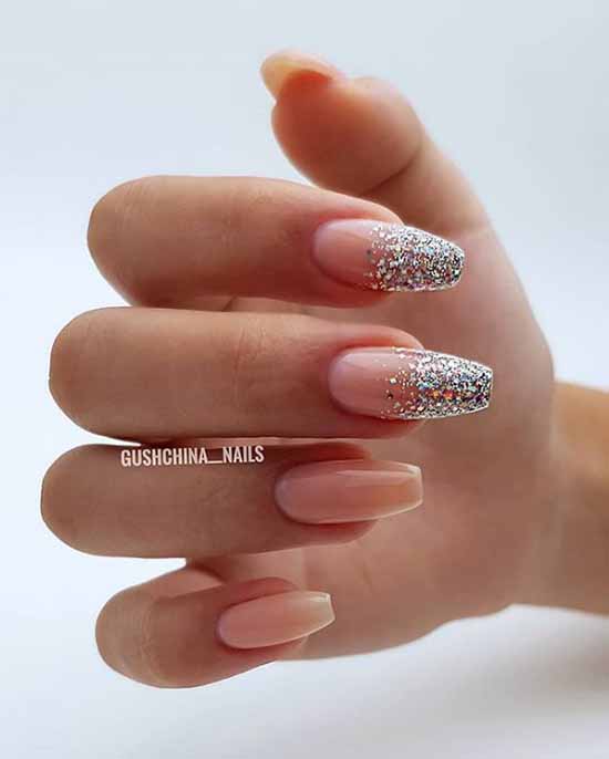 Nude manicure with sparkles photo