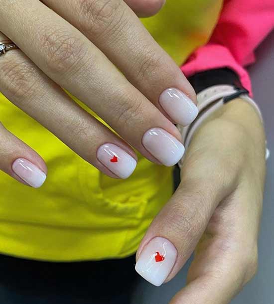 Beige manicure with a small pattern