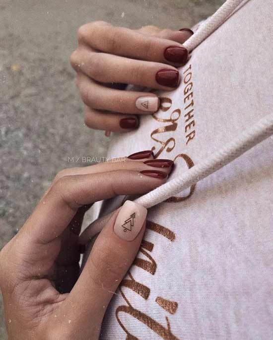 Red and beige manicure