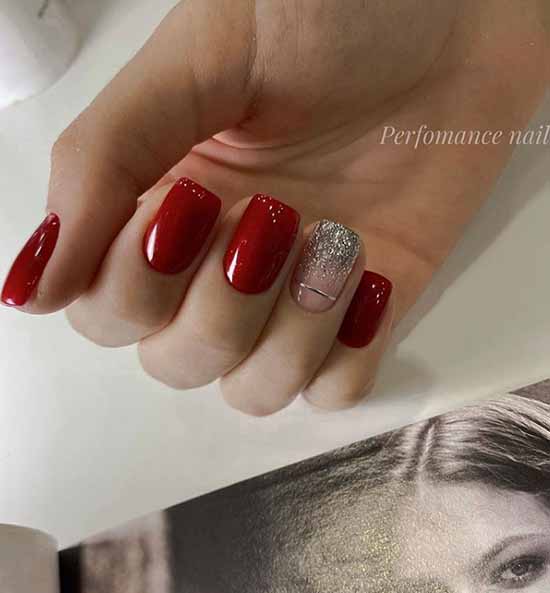 Red short glitter nails