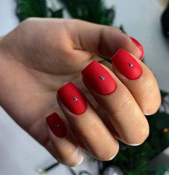 Matte red with liquid rhinestones