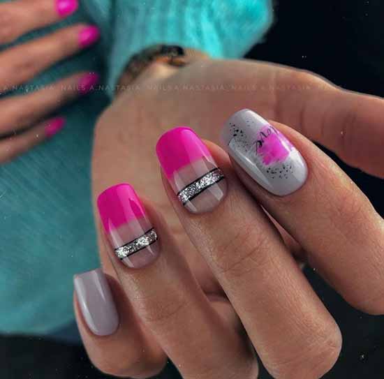 Fuchsia with silver manicure