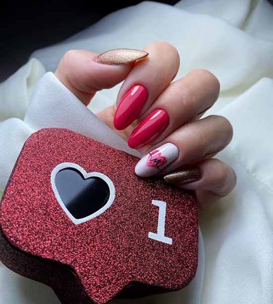 Red and white glitter manicure