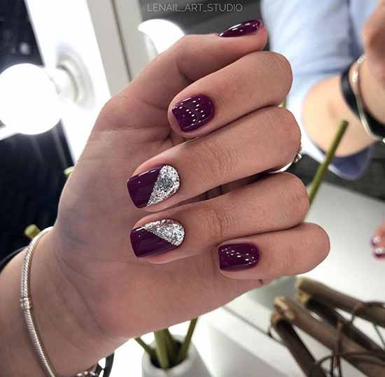 Dark red glitter manicure