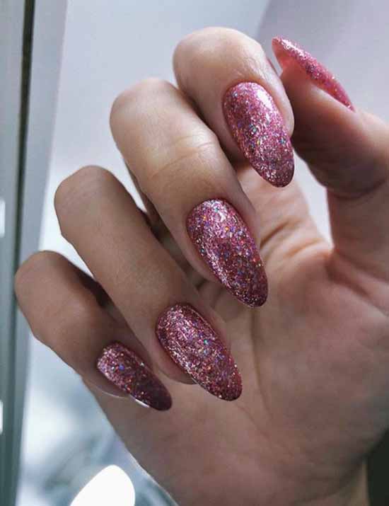 Pink sequins in manicure