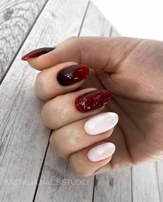 Ombre manicure with red sparkles