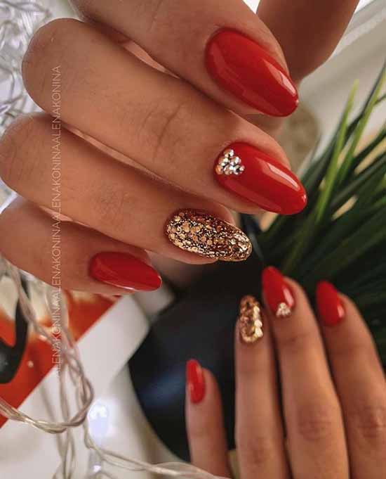 Red with gold manicure