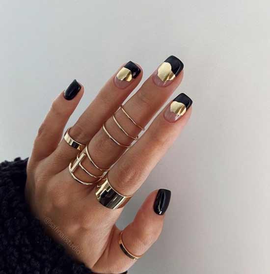 Feuille d'or noir et ongles transparents