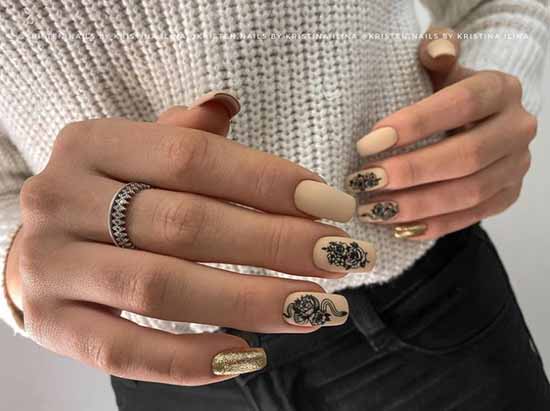 Beige glitter manicure: graceful nail design ideas