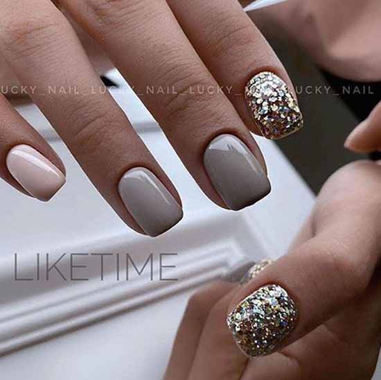 Beige glitter manicure: graceful nail design ideas