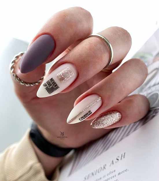 Beige glitter manicure: graceful nail design ideas