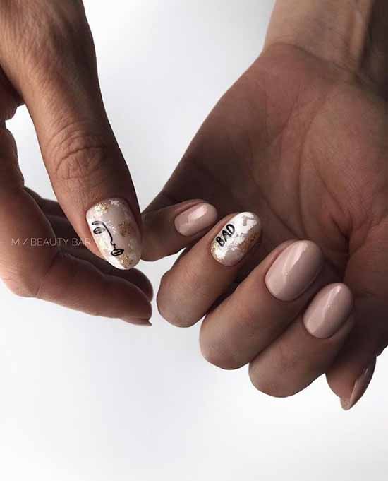 Beige glitter manicure: graceful nail design ideas