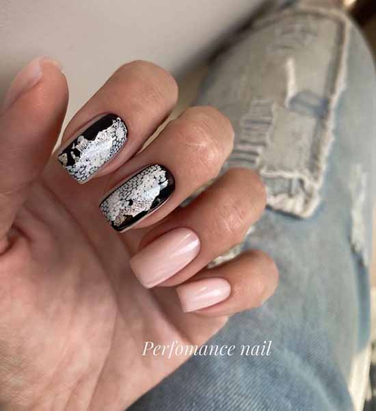 Black nails with silver foil