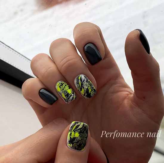 Black manicure with foil: new design, photo ideas