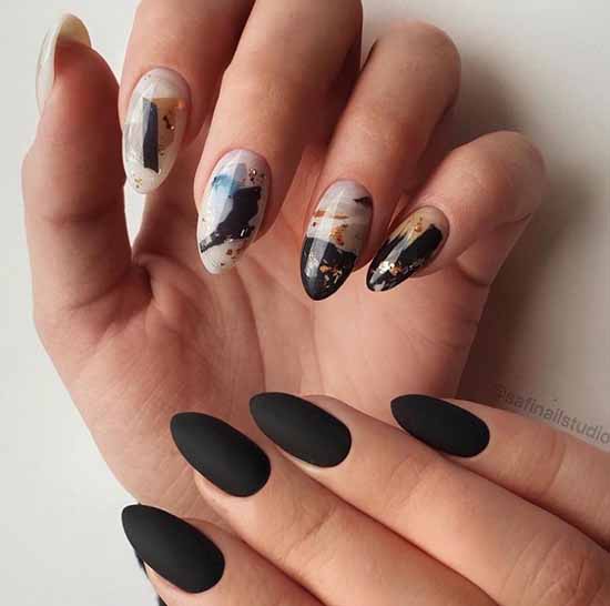 Black manicure with foil: new design, photo ideas