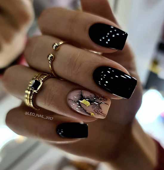 Black manicure with foil: new design, photo ideas