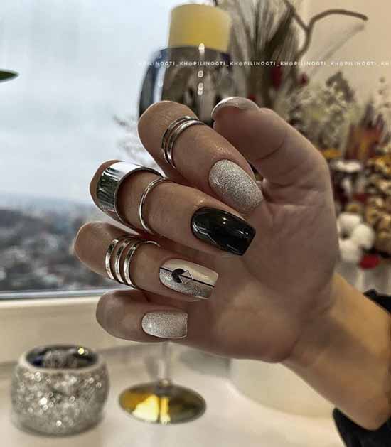 Black manicure with foil: new design, photo ideas